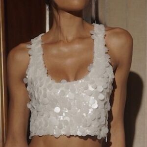 Meshki - White Sequin Seashell Crop Top